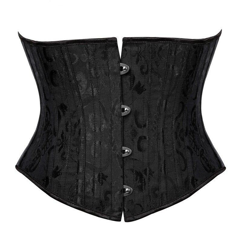 Corsetto nero sotto il seno con motivo jacquard e chiusura metallica busk