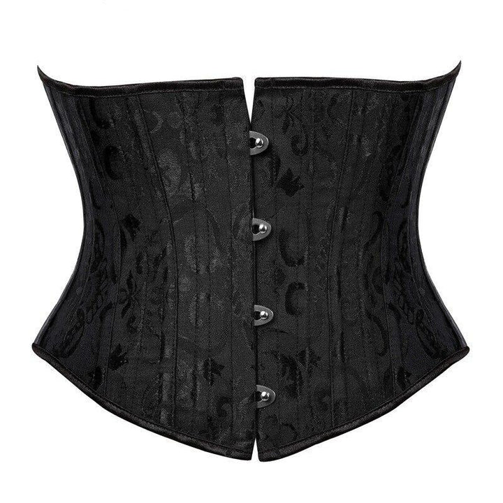Corsetto nero sotto il seno con motivo jacquard e chiusura metallica busk