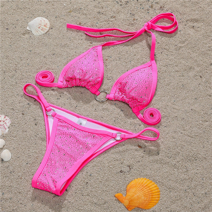 Bikini con scollo decorato con brillanti