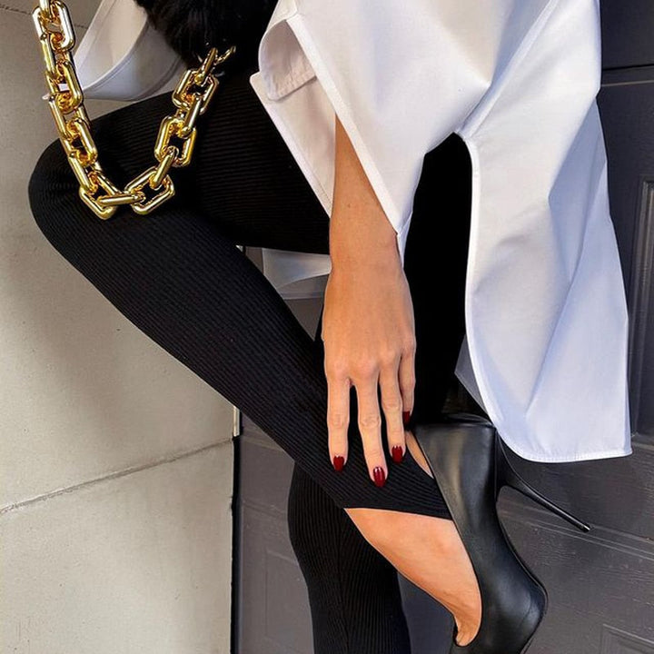 Leggings a costine con fascia al piede