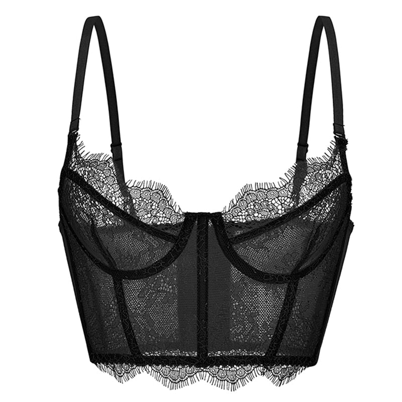 Reggiseno longline in pizzo floreale con finitura ciglia