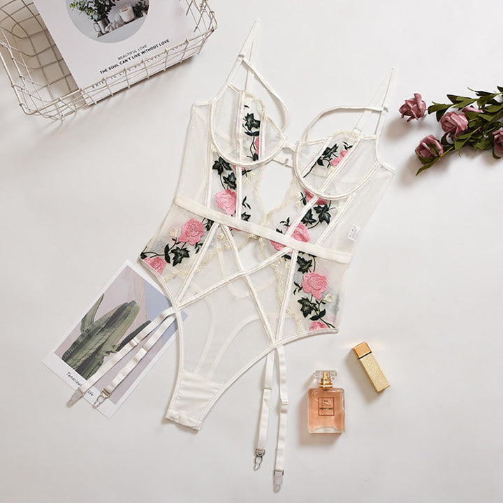 Body trasparente con ricamo decorativo