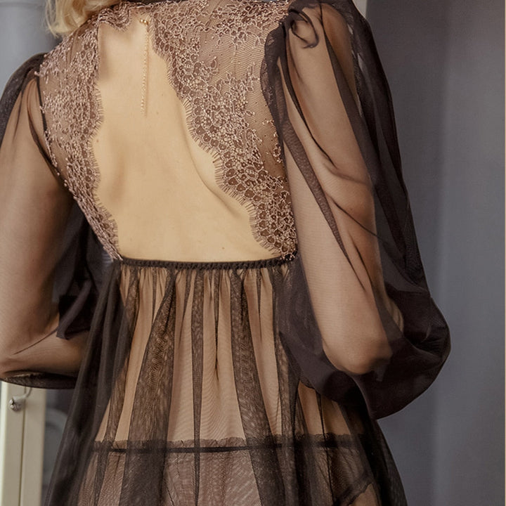Camicia da notte con manica in tulle