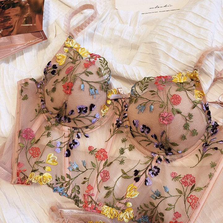 Completo intimo corsettato a fiori