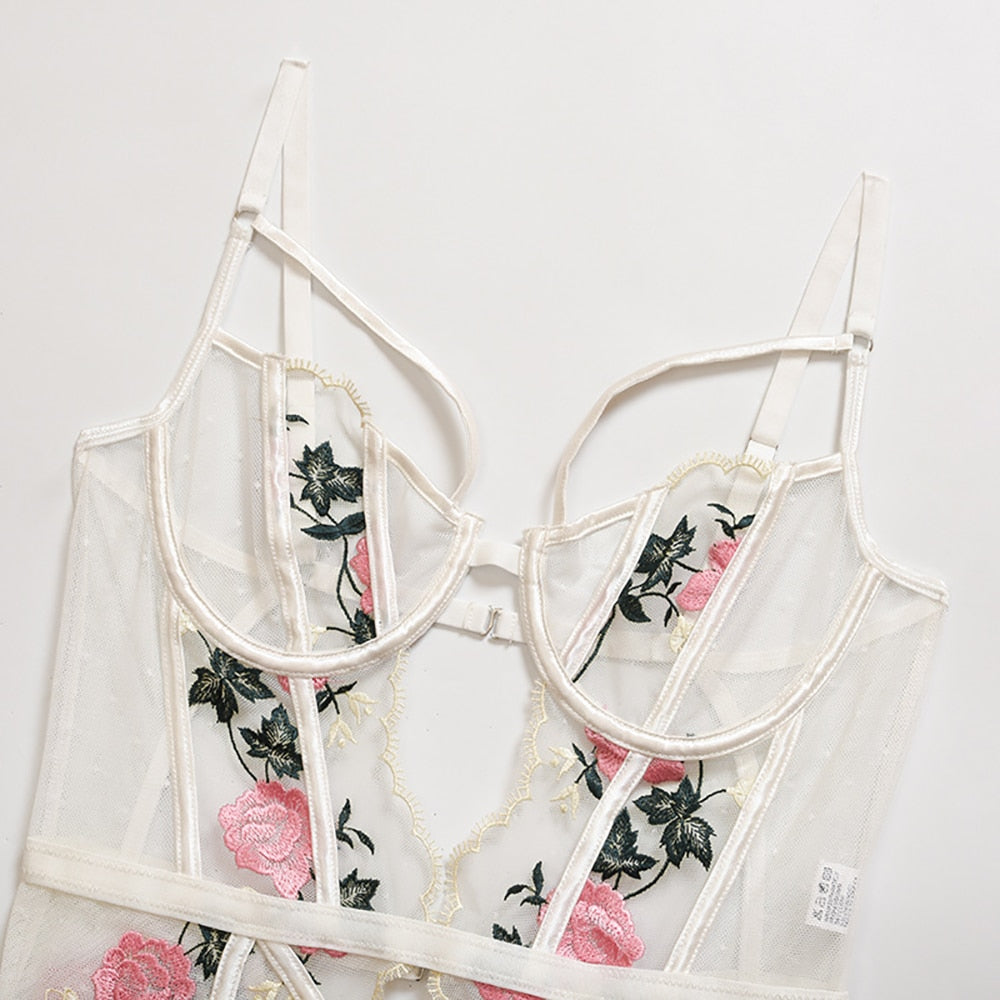 Body trasparente con ricamo decorativo