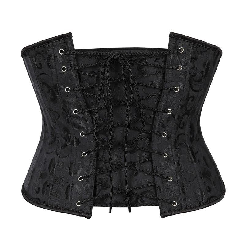 Corsetto nero sotto il seno con motivo jacquard e chiusura metallica busk