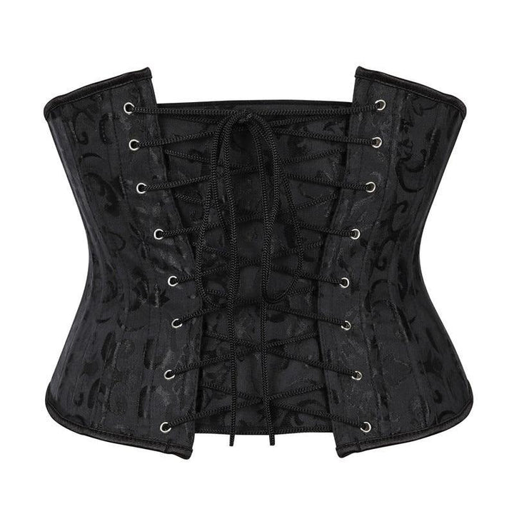 Corsetto nero sotto il seno con motivo jacquard e chiusura metallica busk