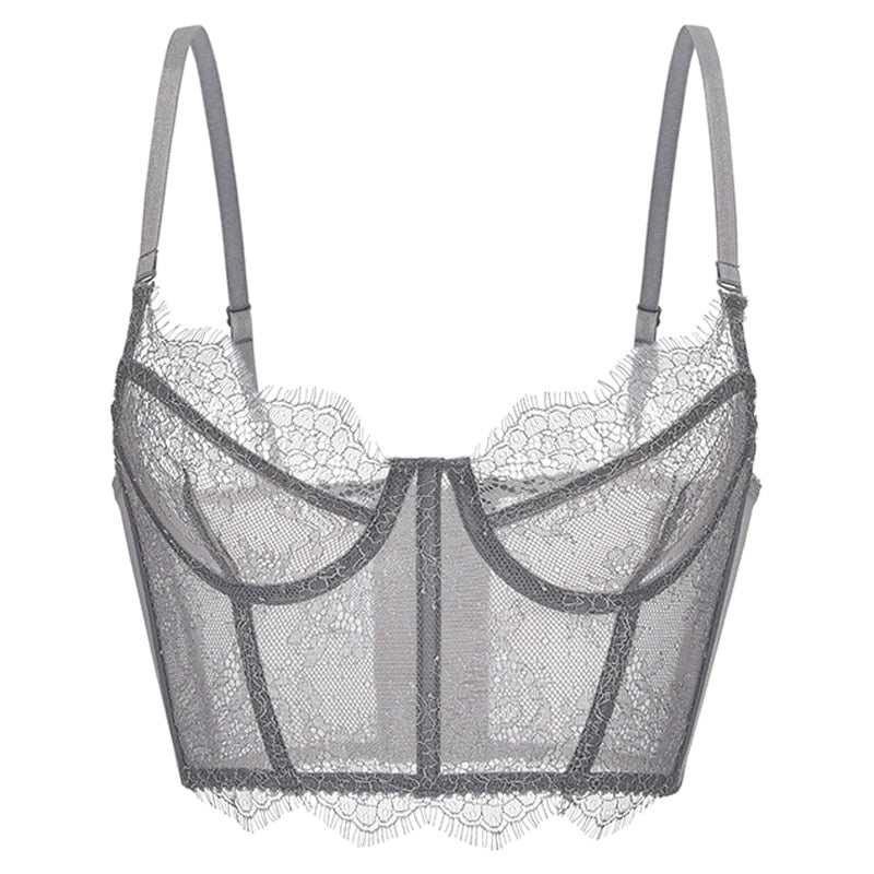 Reggiseno longline in pizzo floreale con finitura ciglia