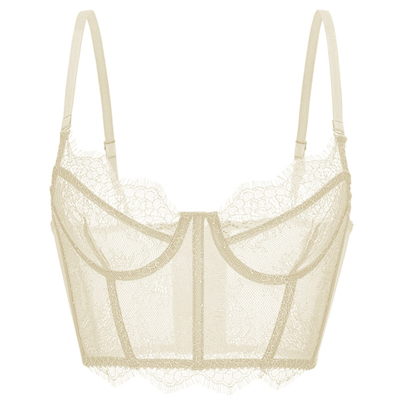 Reggiseno longline in pizzo floreale con finitura ciglia