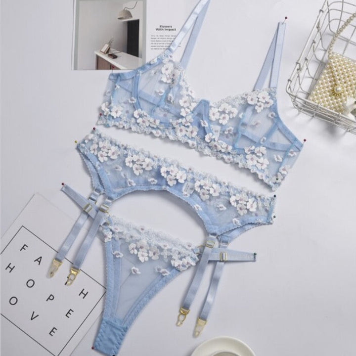 Completo intimo 3 pezzi con motivo floreale