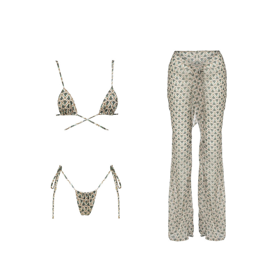 Set bikini estivo con pantaloni lunghi