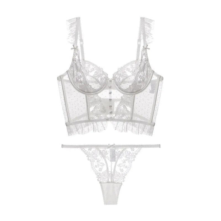 Completo intimo con reggiseno bustier e ricamo floreale