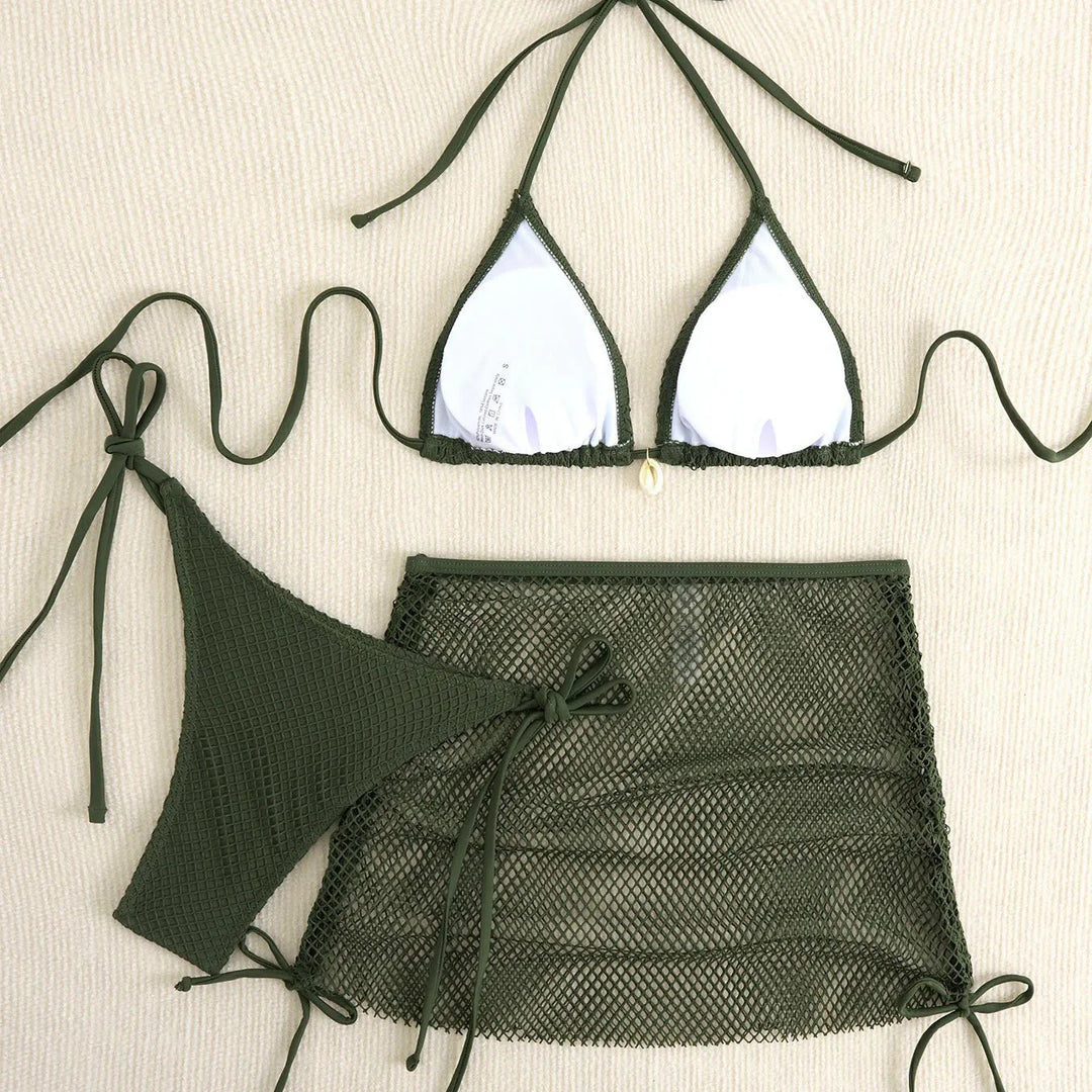 Set bikini 3 pezzi con gonna in rete