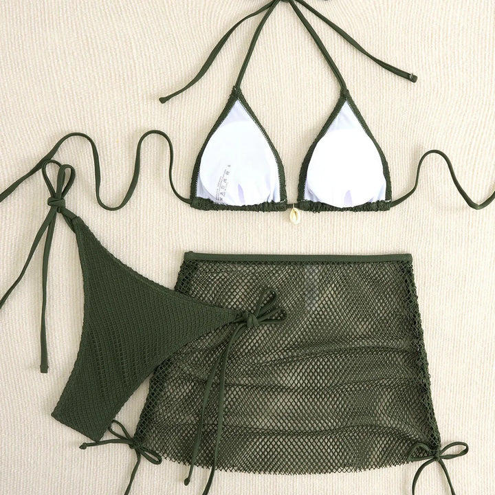 Set bikini 3 pezzi con gonna in rete