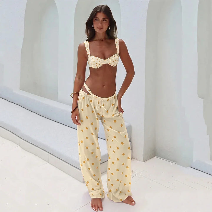 Set 3 pezzi beachwear a pois