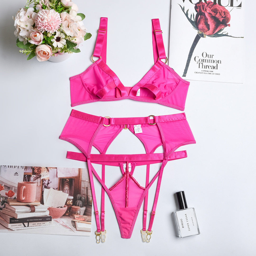 Completo intimo in rete con cintura