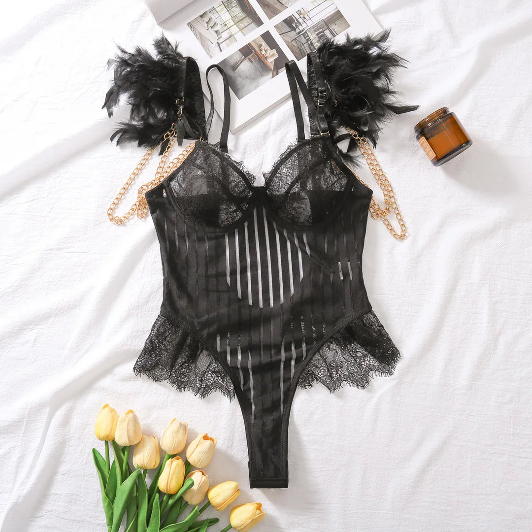 Body nero con piume