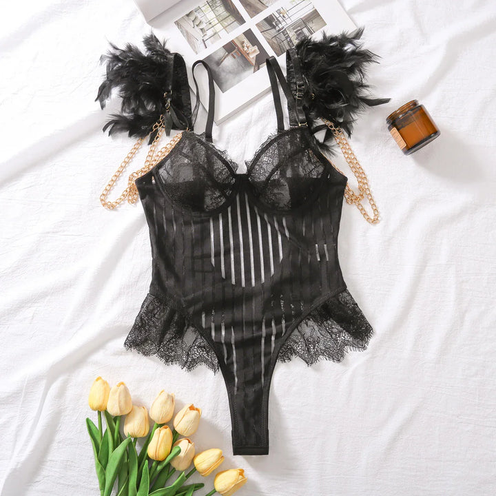 Body nero con piume