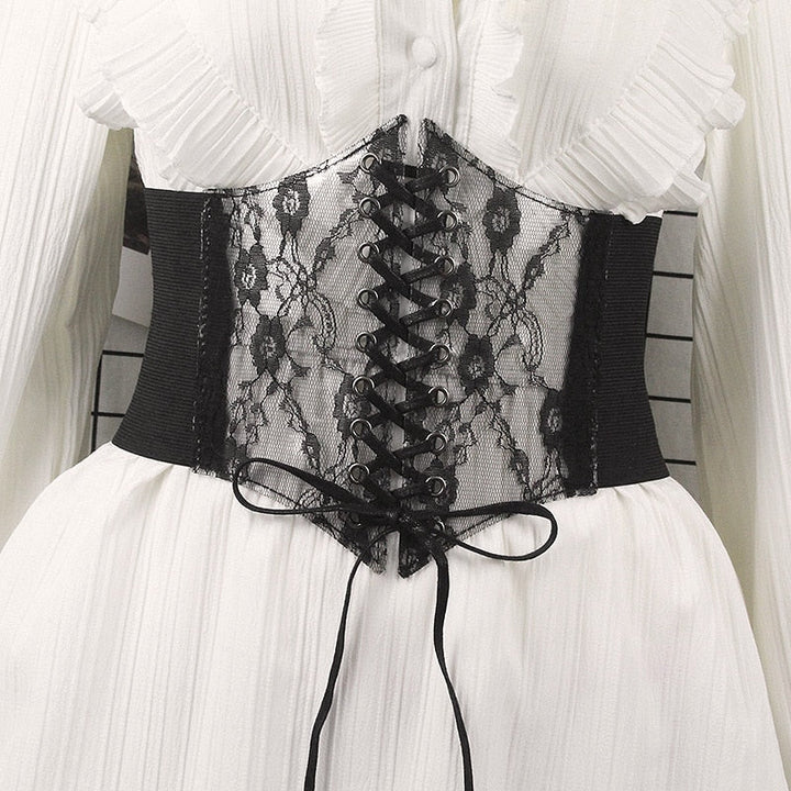 Corsetto in pizzo con laccetti frontali