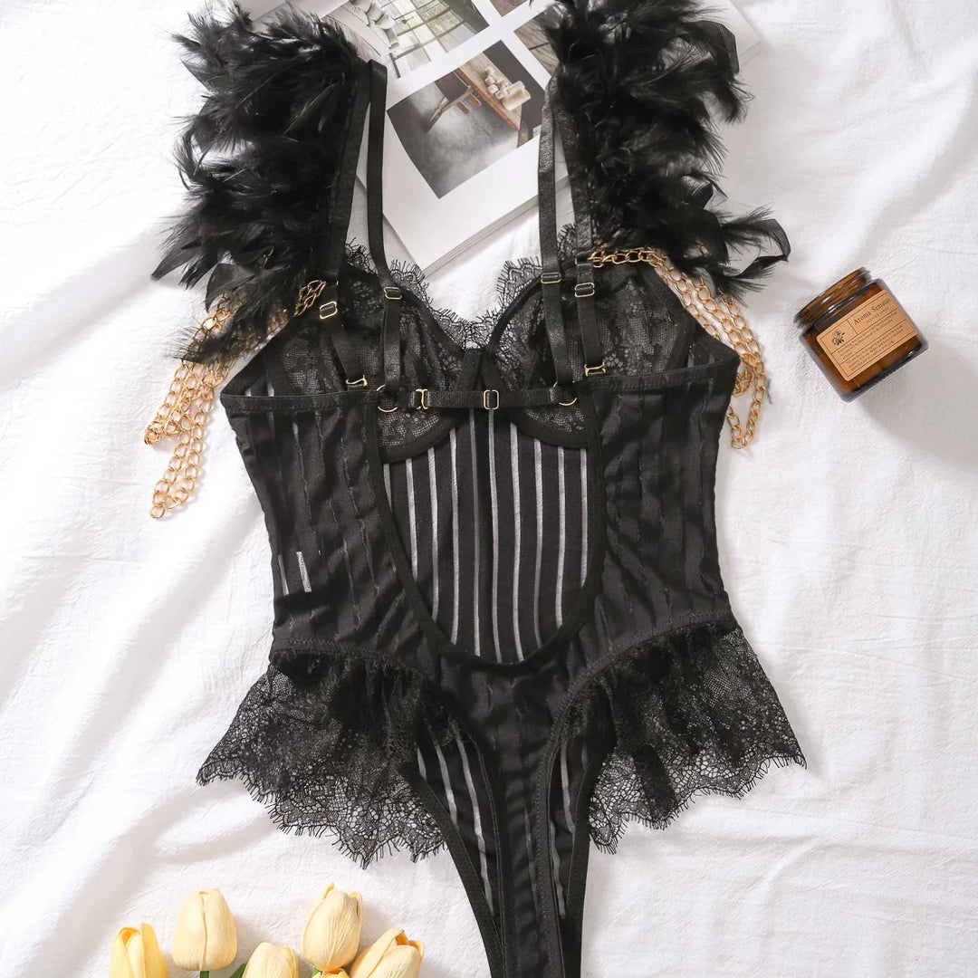 Body nero con piume