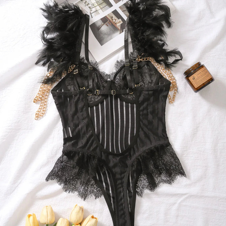 Body nero con piume