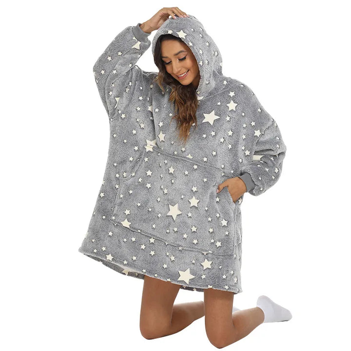 Felpa oversize con cappuccio e stelle glitterate