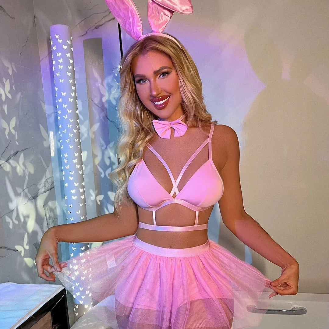 Set intimo 5 pezzi con orecchie da coniglietto