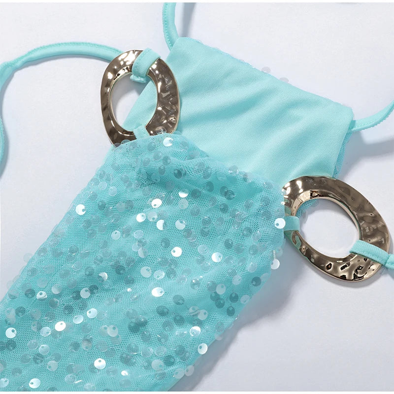 Set bikini da spiaggia lucido con paillettes
