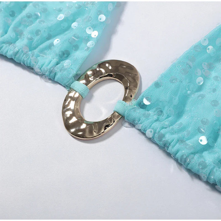 Set bikini da spiaggia lucido con paillettes
