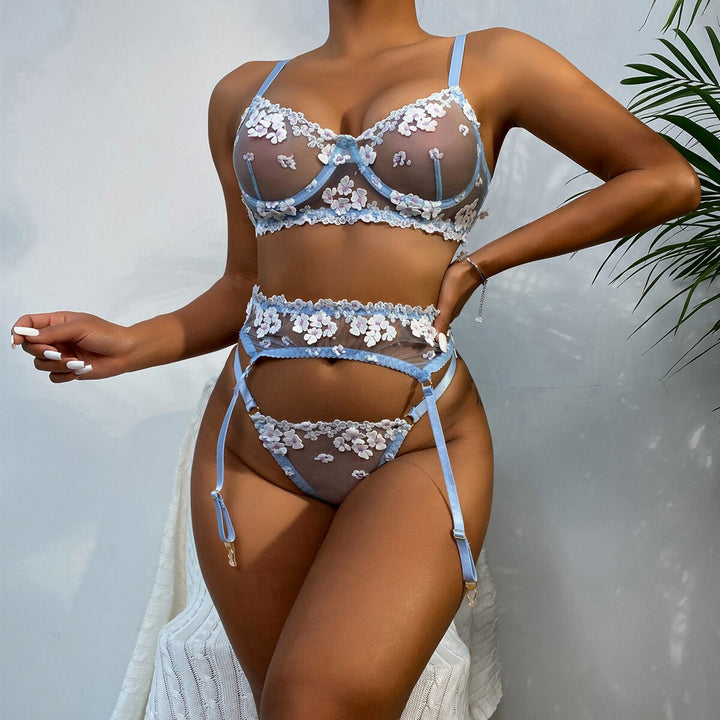 Completo intimo 3 pezzi con motivo floreale