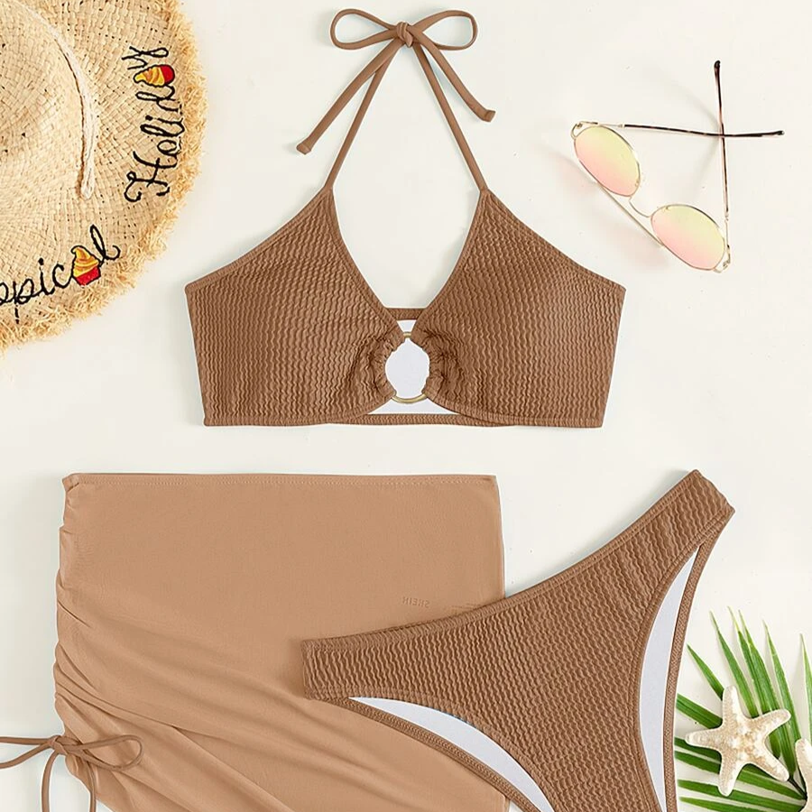 Costume da bagno a righe 2 pezzi con gonnellina