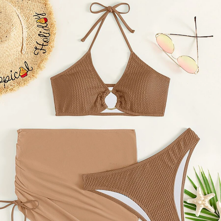Costume da bagno a righe 2 pezzi con gonnellina