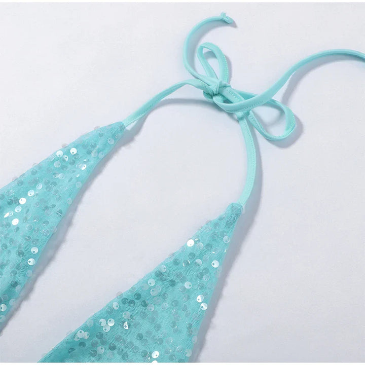Set bikini da spiaggia lucido con paillettes