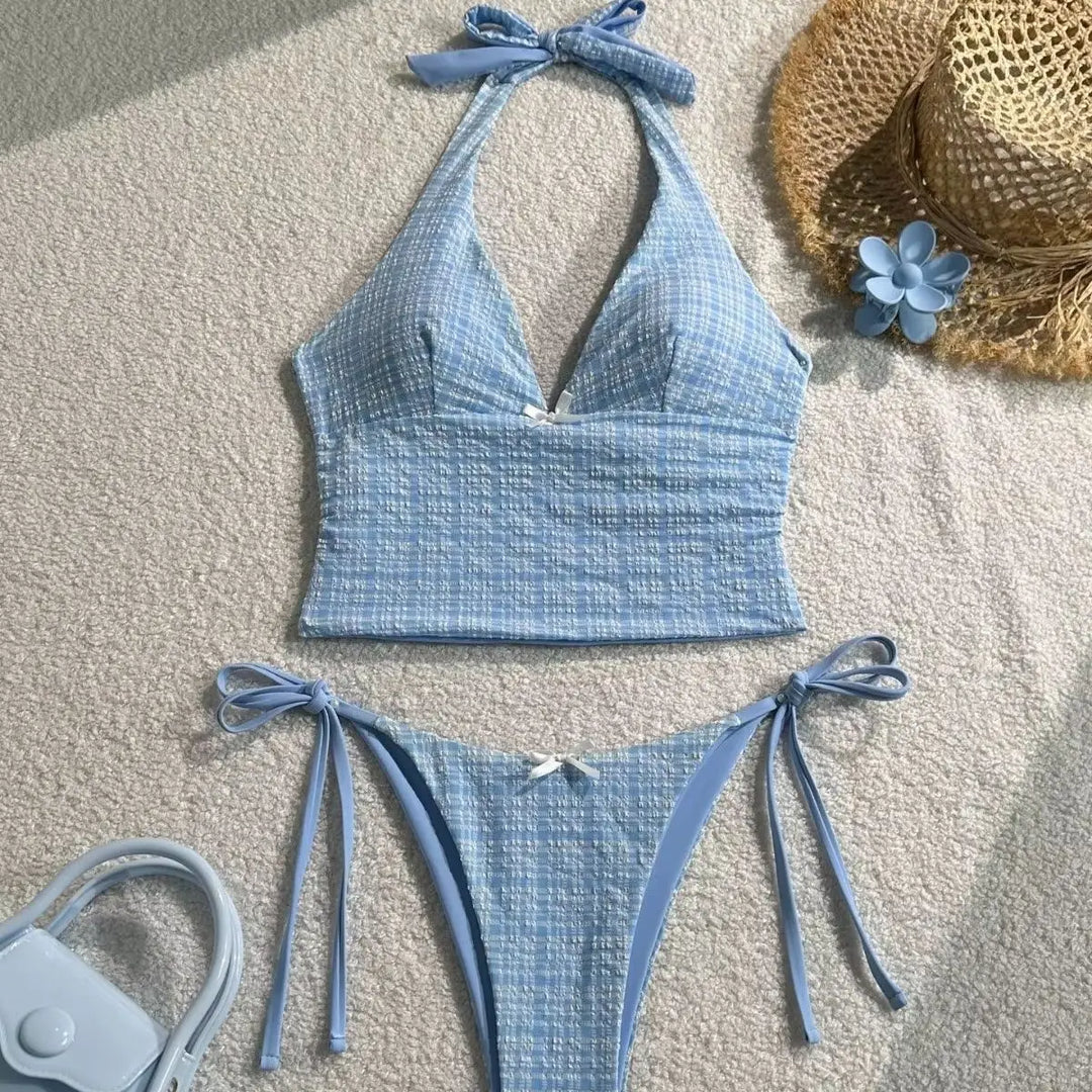 Costume da bagno con top annodata al collo