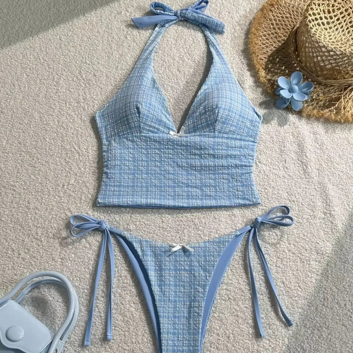 Costume da bagno con top annodata al collo