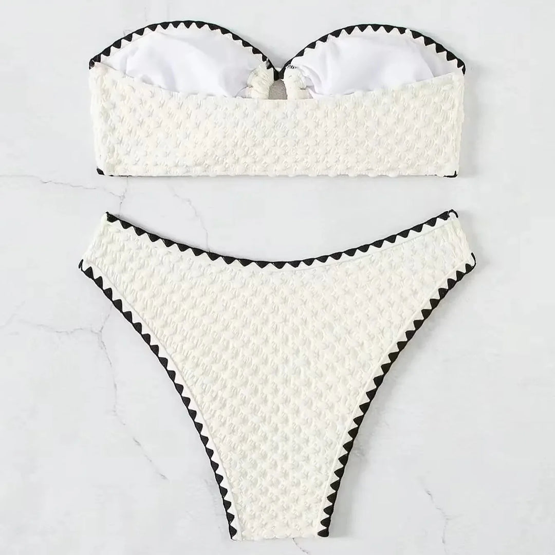 Costume da bagno bandeau 2 pezzi con laccetti decorativi e materiale testurizzato