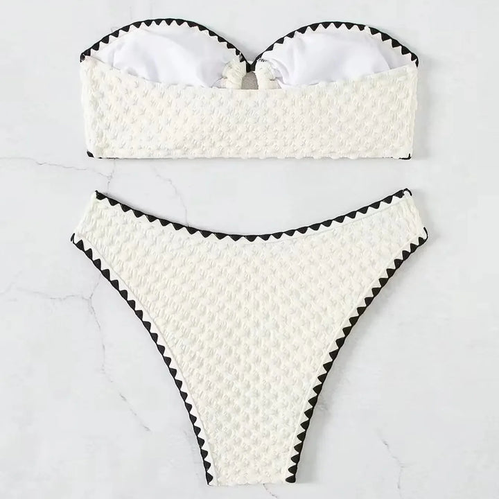 Costume da bagno bandeau 2 pezzi con laccetti decorativi e materiale testurizzato