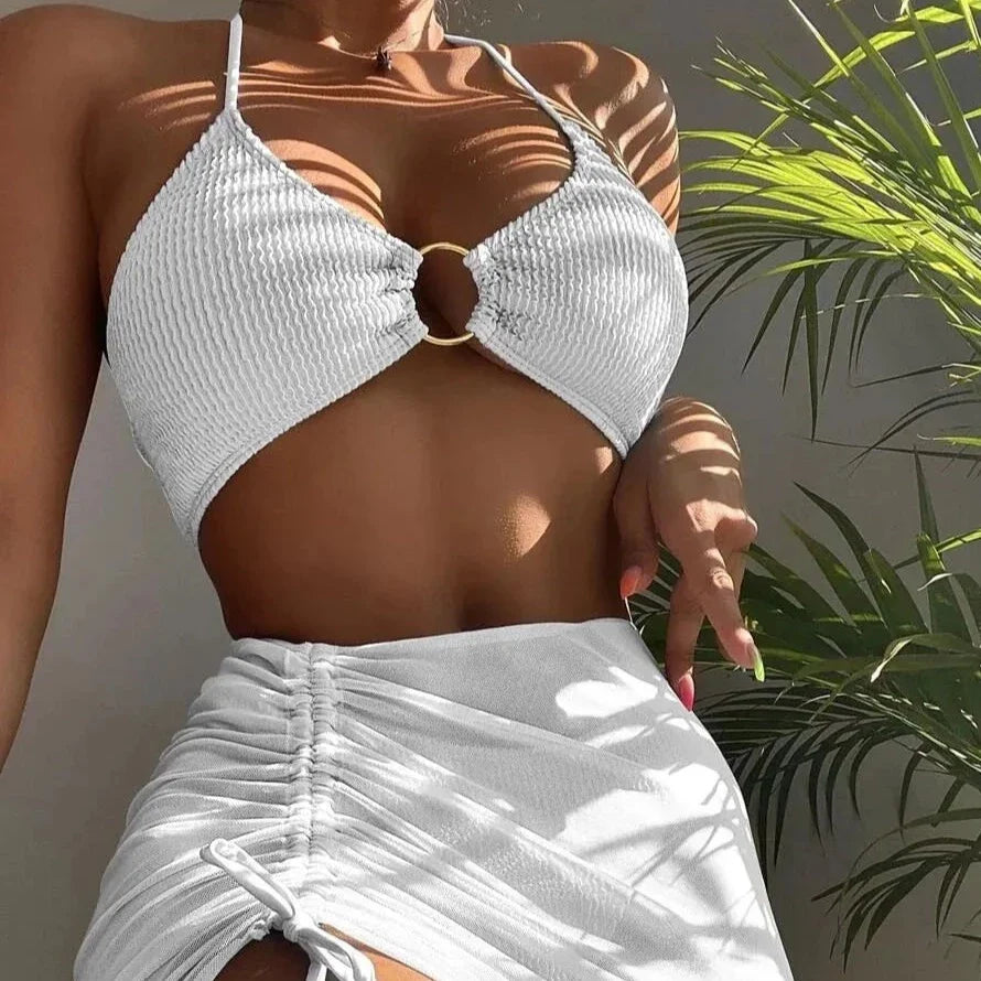 Costume da bagno a righe 2 pezzi con gonnellina