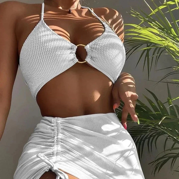 Costume da bagno a righe 2 pezzi con gonnellina