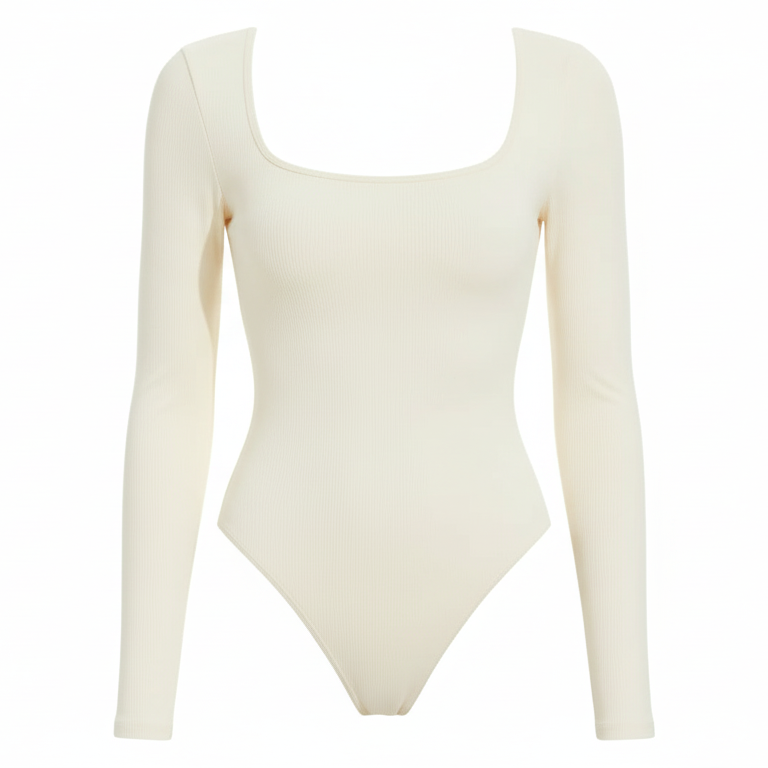 Body liscio con maniche lunghe e scollo quadrato