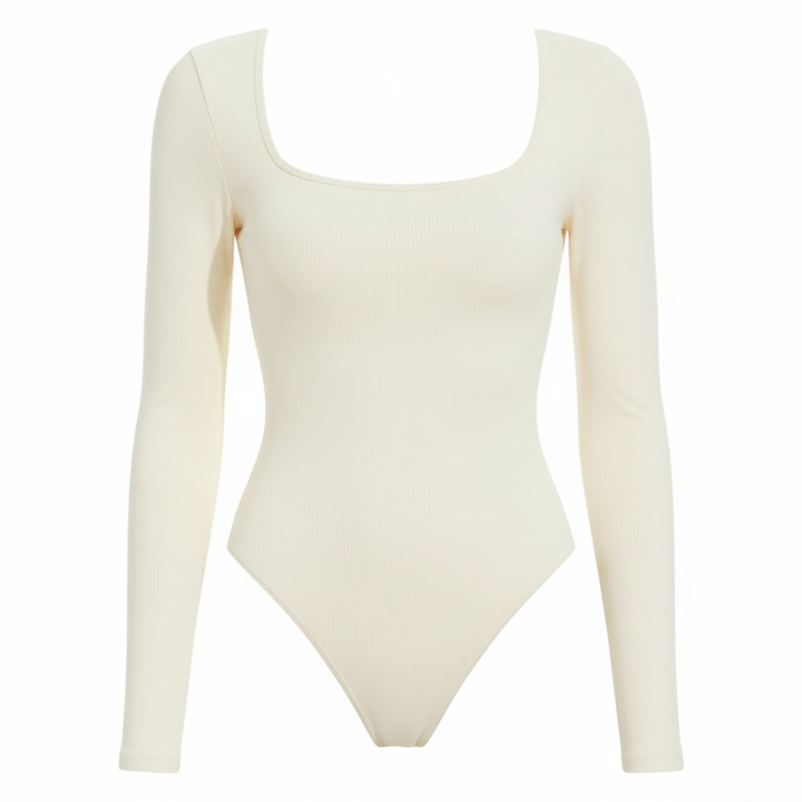 Body liscio con maniche lunghe e scollo quadrato