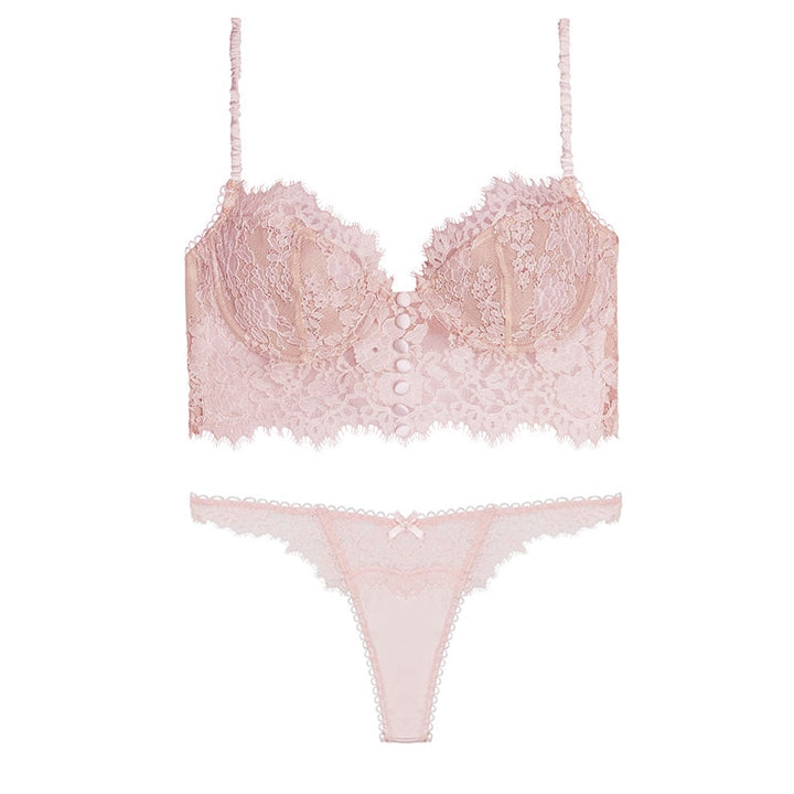 Un set di biancheria intima di pizzo con un top a corsetto