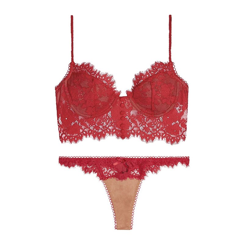 Un set di biancheria intima di pizzo con un top a corsetto