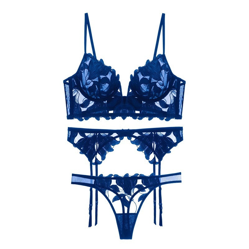 Completo intimo 3 pezzi con pizzo floreale