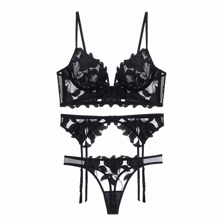 Completo intimo 3 pezzi con pizzo floreale