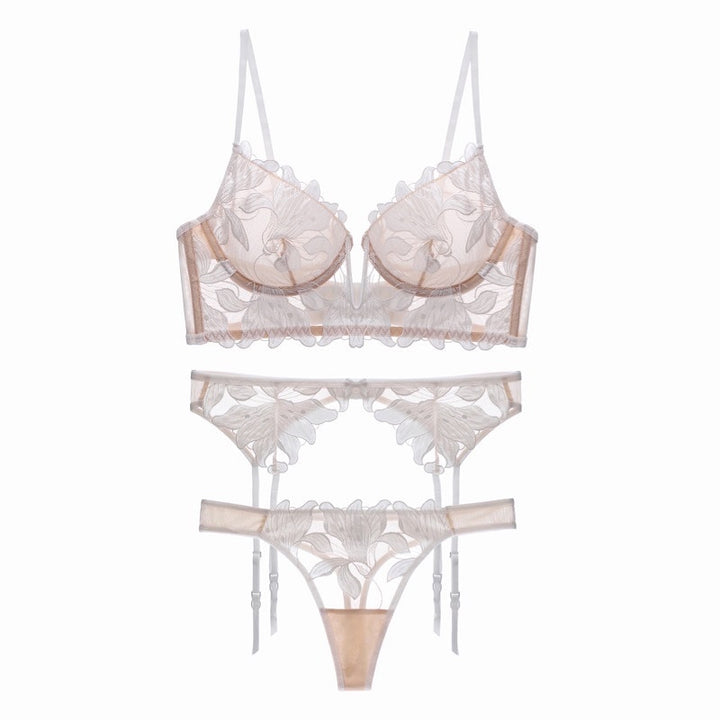 Completo intimo 3 pezzi con pizzo floreale
